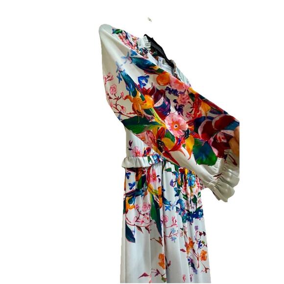 HUNTER BELL MIDI DRESS WILDFLOWER TROPICAL RUFFLE EMBELLISHMENT SZ 4 RELAXED - Picture 7 of 16